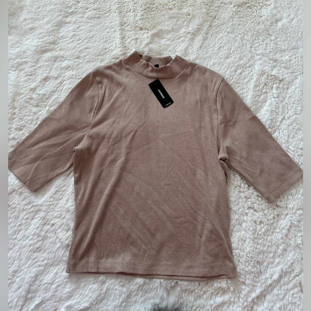 Express One Eleven Women's Crop Top High Neck Beige Size Large